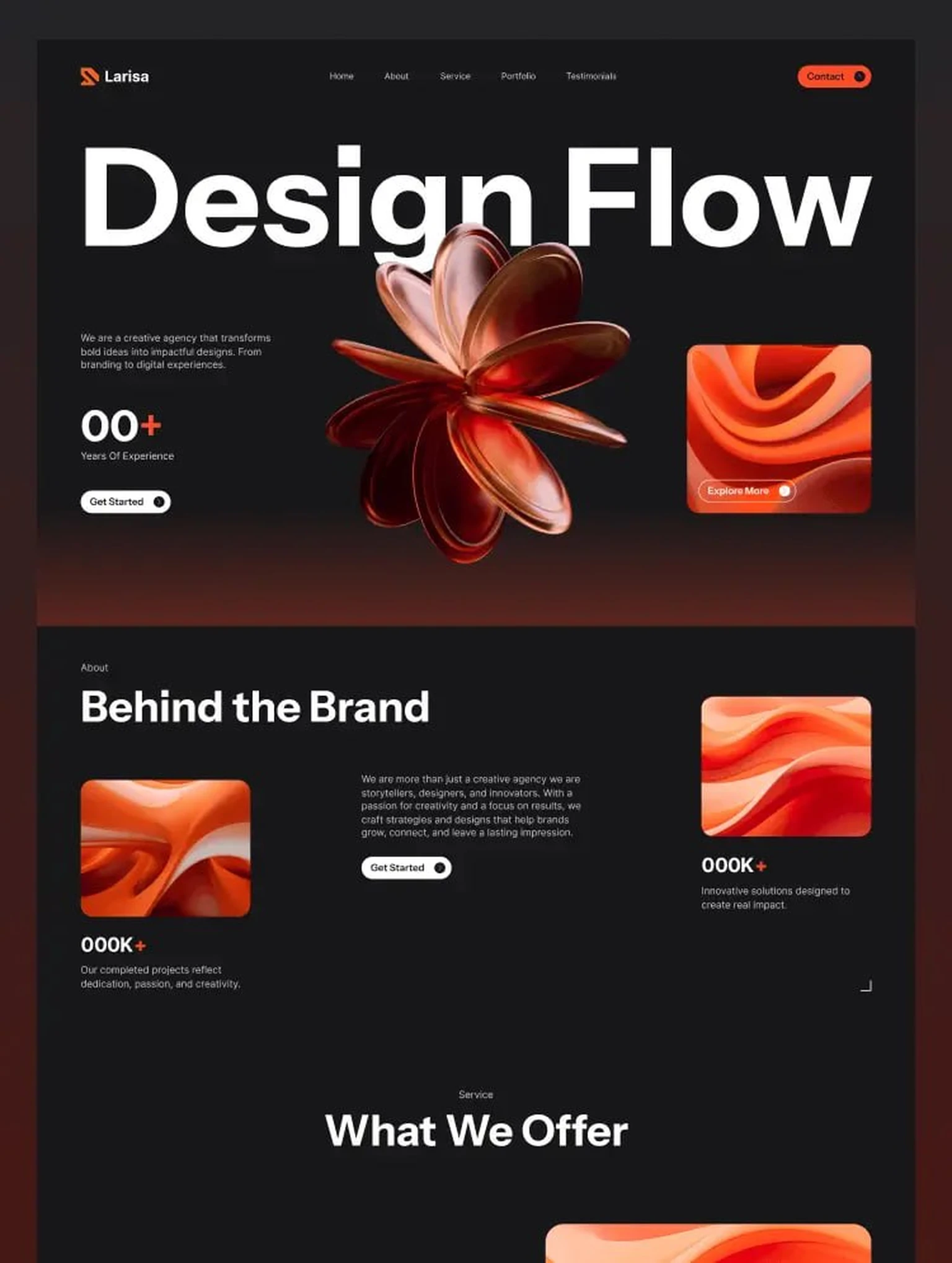Complete Design Flow layout with orange sculptural forms.