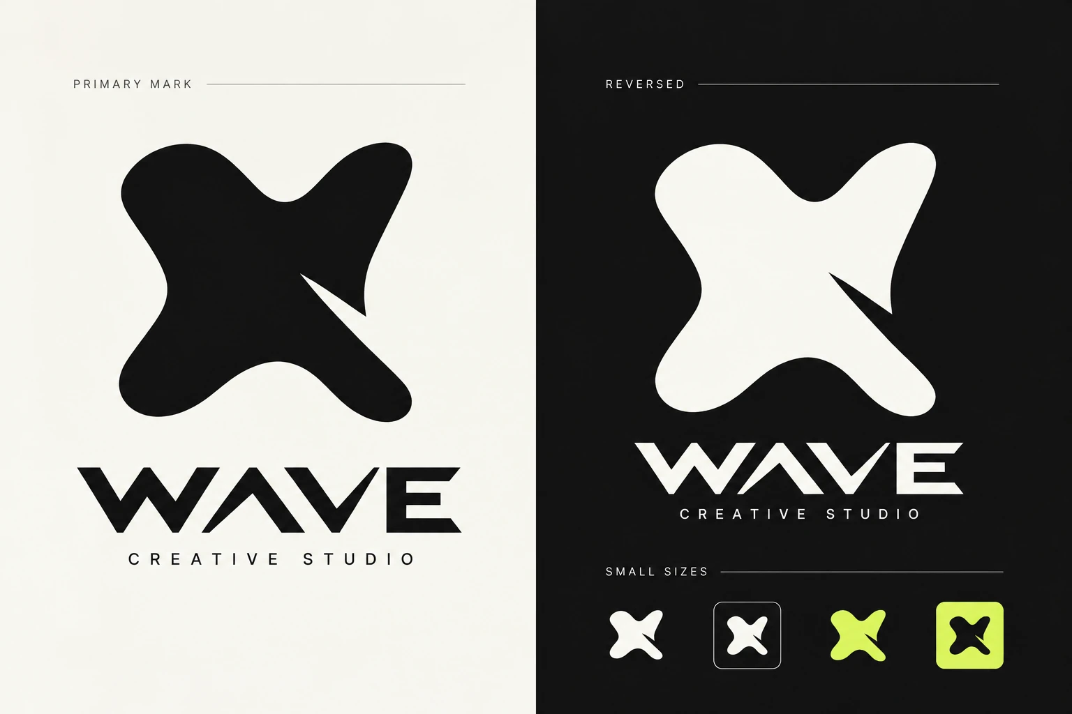 WAVE digital logo system: primary mark, reversed version and small sizes.